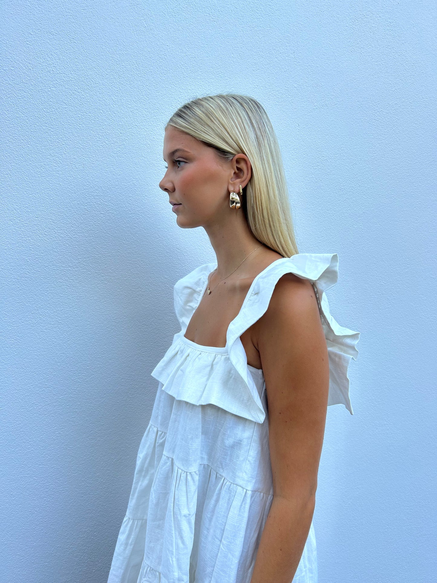 The Lola Frilly Dress in White