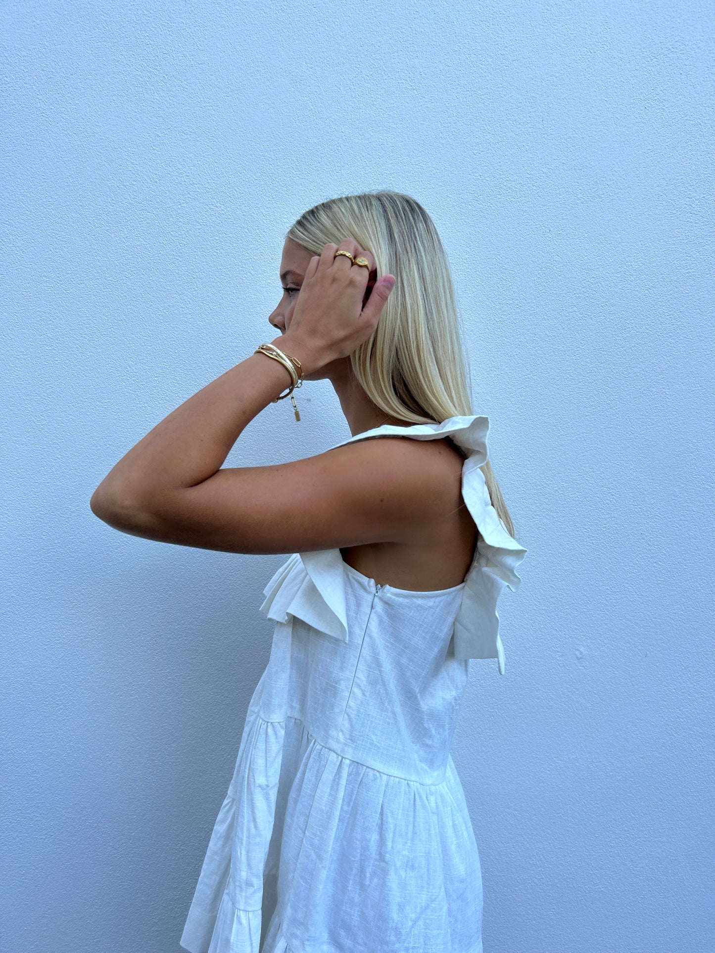 The Lola Frilly Dress in White