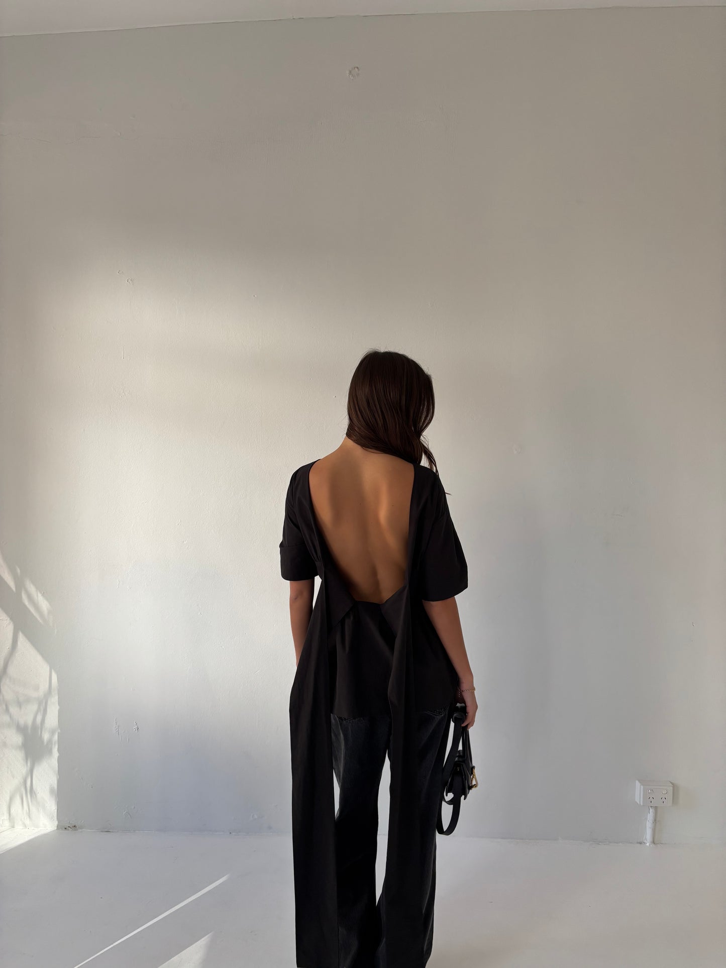 The Short Sleeve Rhoe Top in Black