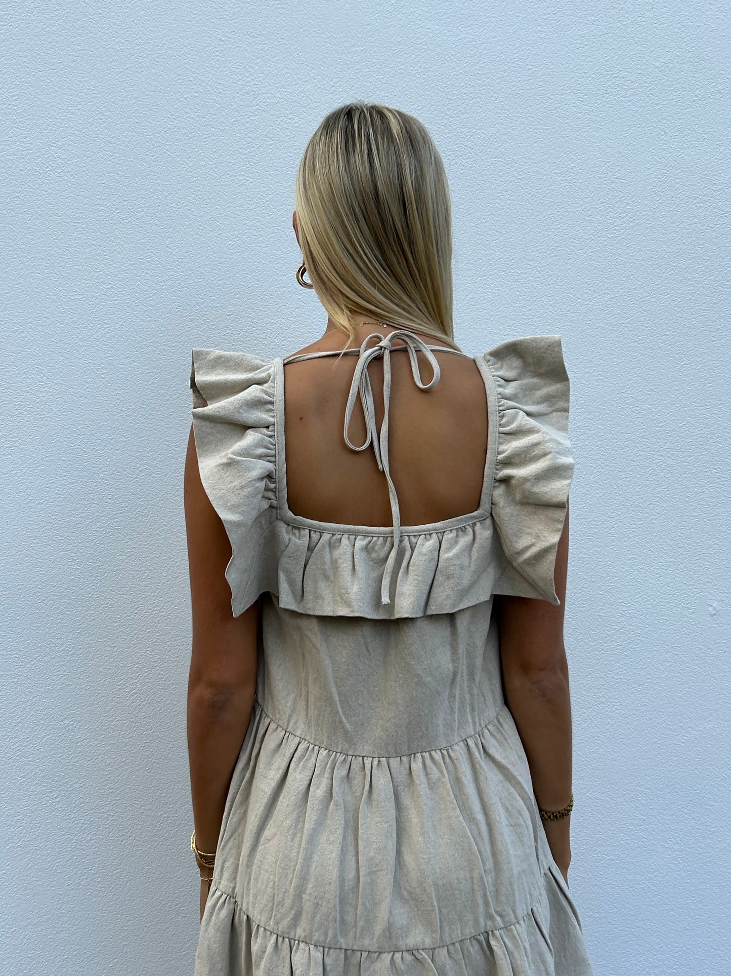Lola Frilly Dress in Natural Linen