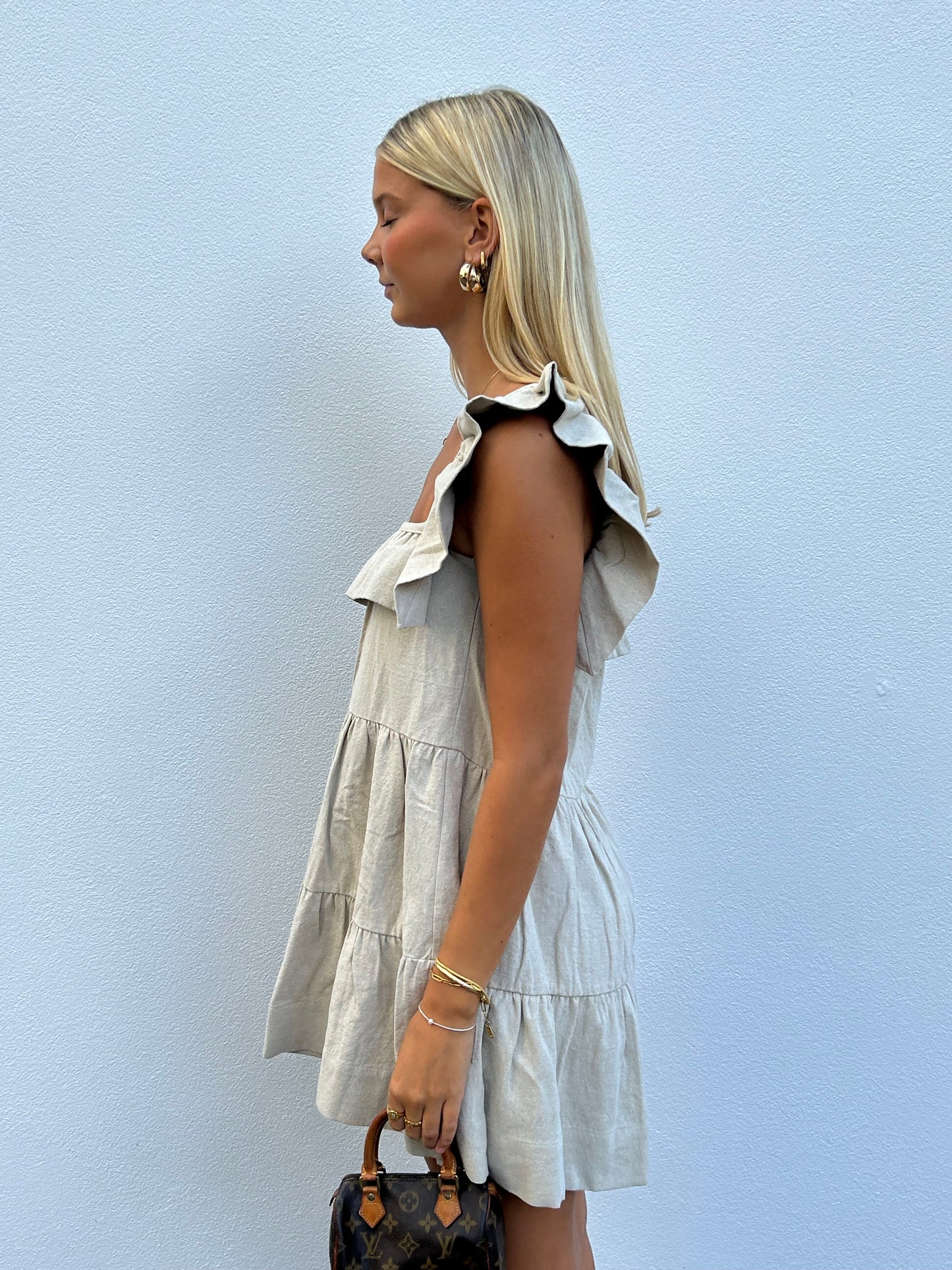 Lola Frilly Dress in Natural Linen