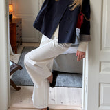 Liz Plaid Cuff Coat in Navy