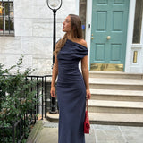 The Katie One Shoulder Top in Navy