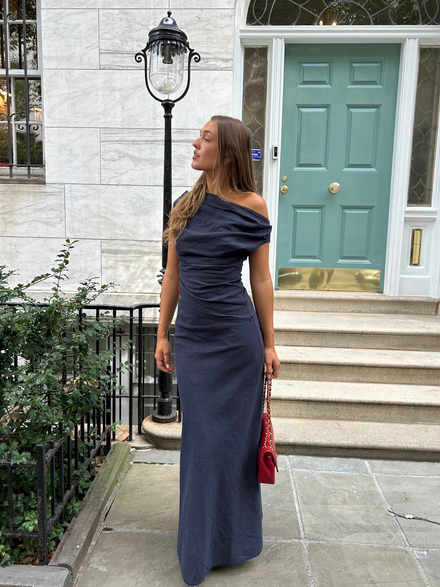 The Katie One Shoulder Top in Navy