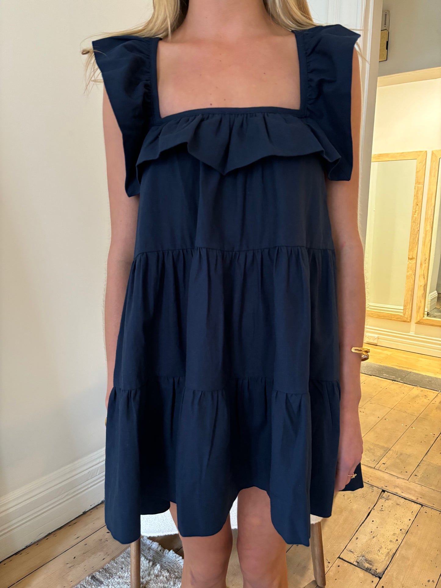 The Lola Frilly Dress in Navy