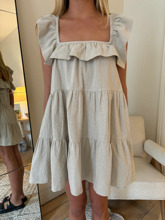 The Lola Frilly Dress in Natural Linen