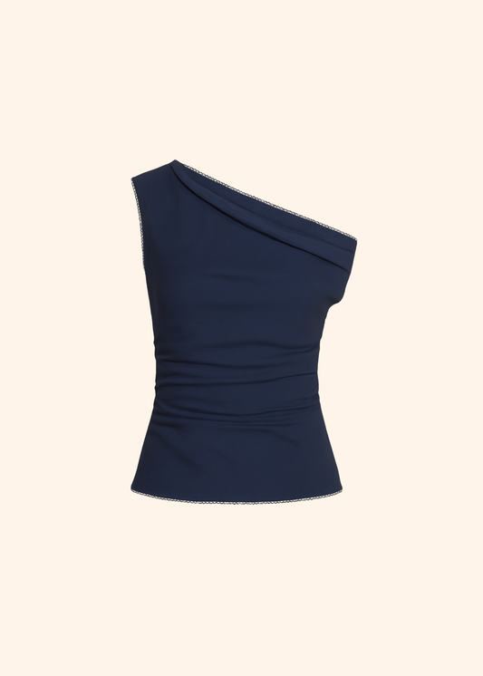 The Katie One Shoulder Top in Navy